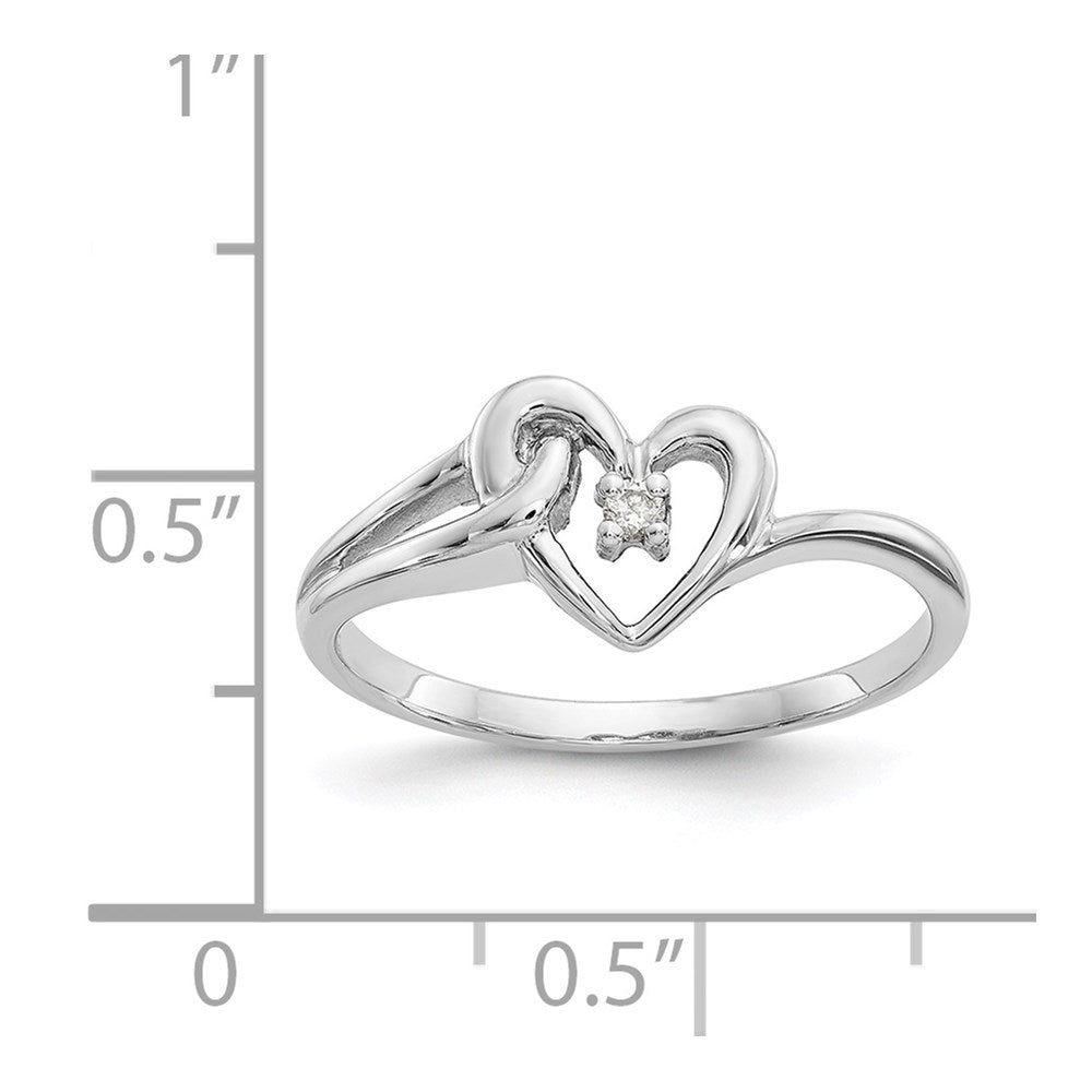 14k White Gold Polished AA Diamond heart ring