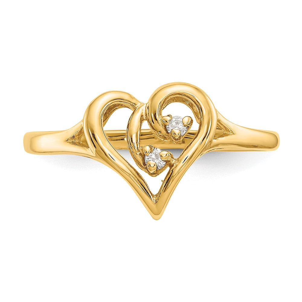 14k Polished AA Diamond heart ring