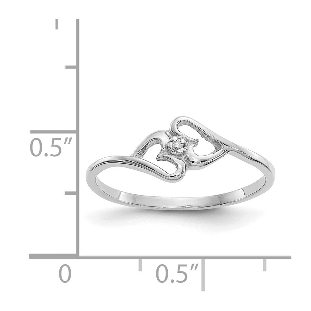 14k White Gold Polished AA Diamond Heart Ring