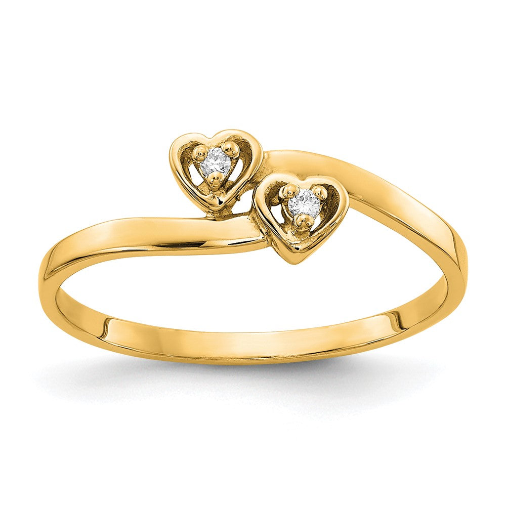 14K Polished AA Diamond Heart Ring
