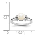 14k White Gold 6mm FW Cultured Pearl AA Diamond ring