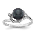 14k White Gold 7mm Black FW Cultured Pearl AA Diamond ring