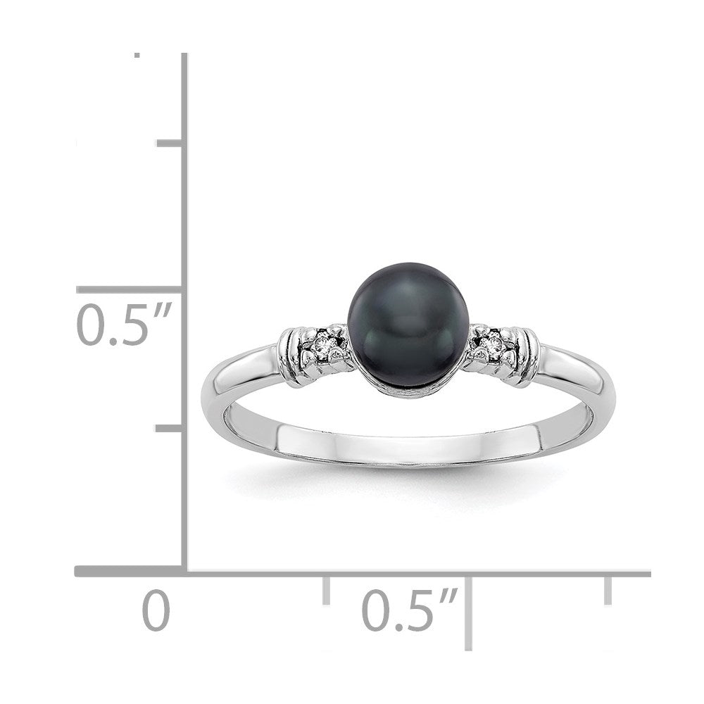 14k White Gold 5mm Black FW Cultured Pearl VS Diamond ring