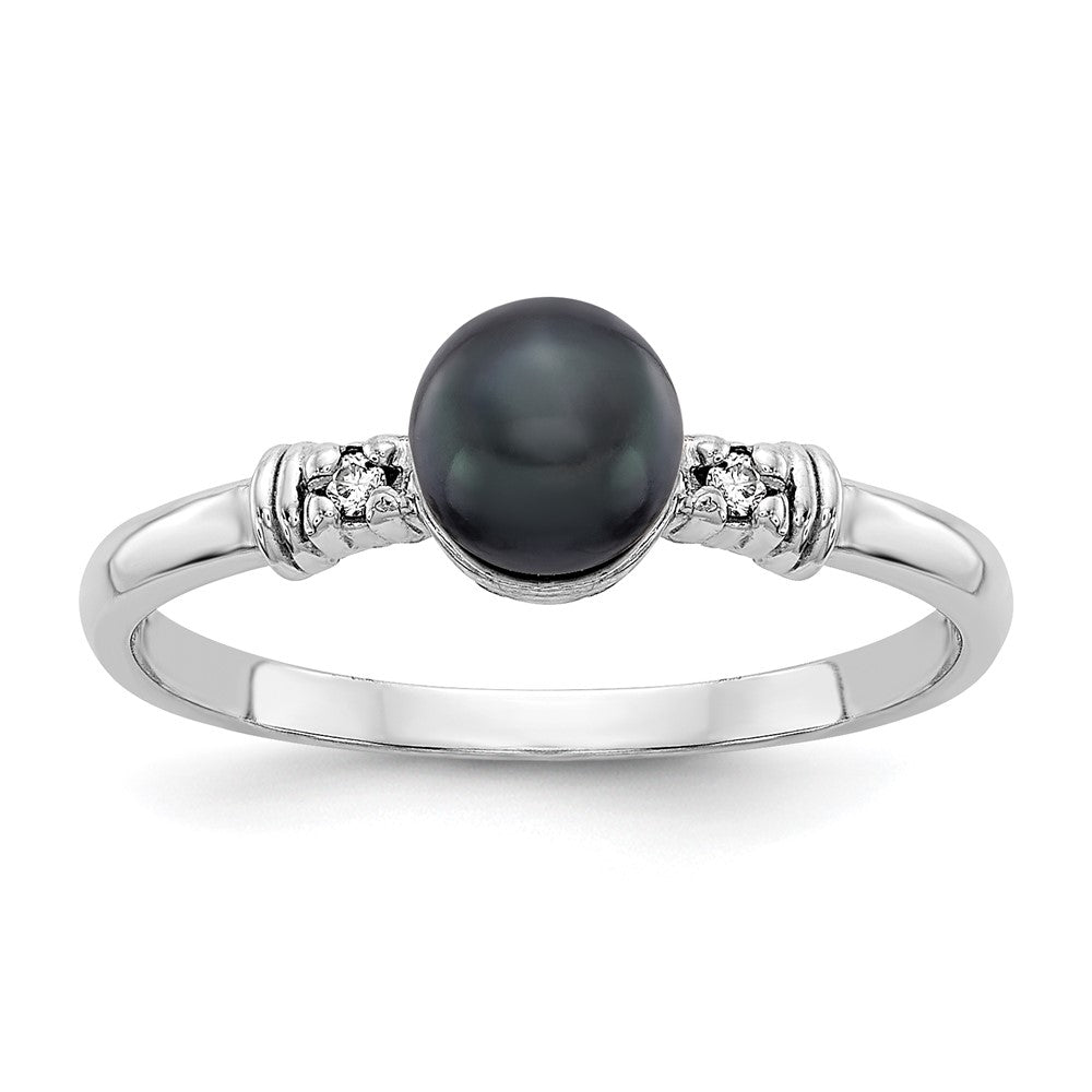 14k White Gold 5mm Black FW Cultured Pearl A Diamond ring