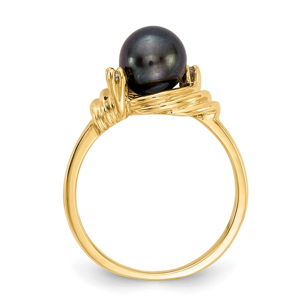14k 7mm Black FW Cultured Pearl VS Diamond ring