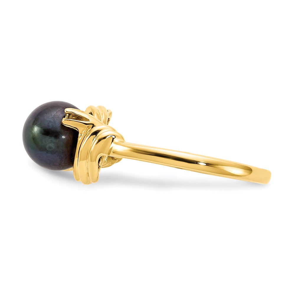14k 7mm Black FW Cultured Pearl A Diamond ring