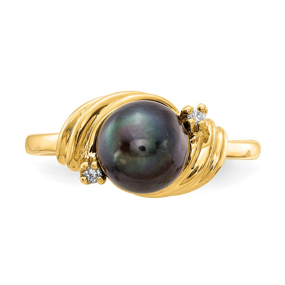 14k 7mm Black FW Cultured Pearl AAA Diamond ring