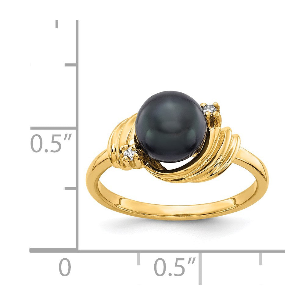 14k Black FW Cultured Pearl & Diamond Ring