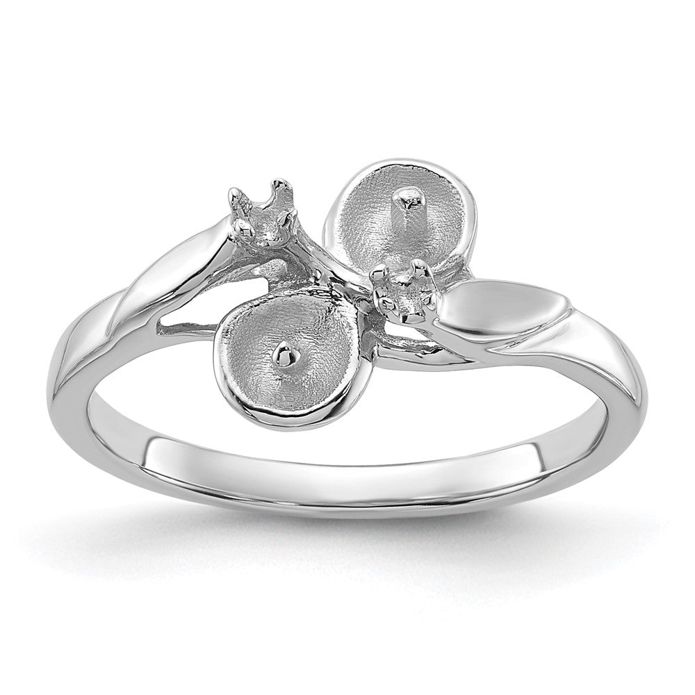14k White Gold Polished Diamond & Pearl Ring Mounting