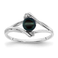 14k White Gold 5mm Black FW Cultured Pearl AA Diamond ring