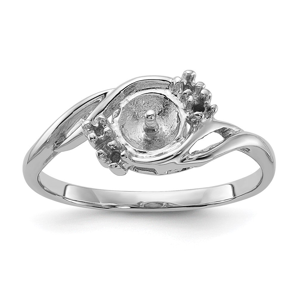 14k White Gold Polished Diamond & Pearl Ring Mounting