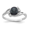 14k White Gold 6mm Black FW Cultured Pearl VS Diamond ring