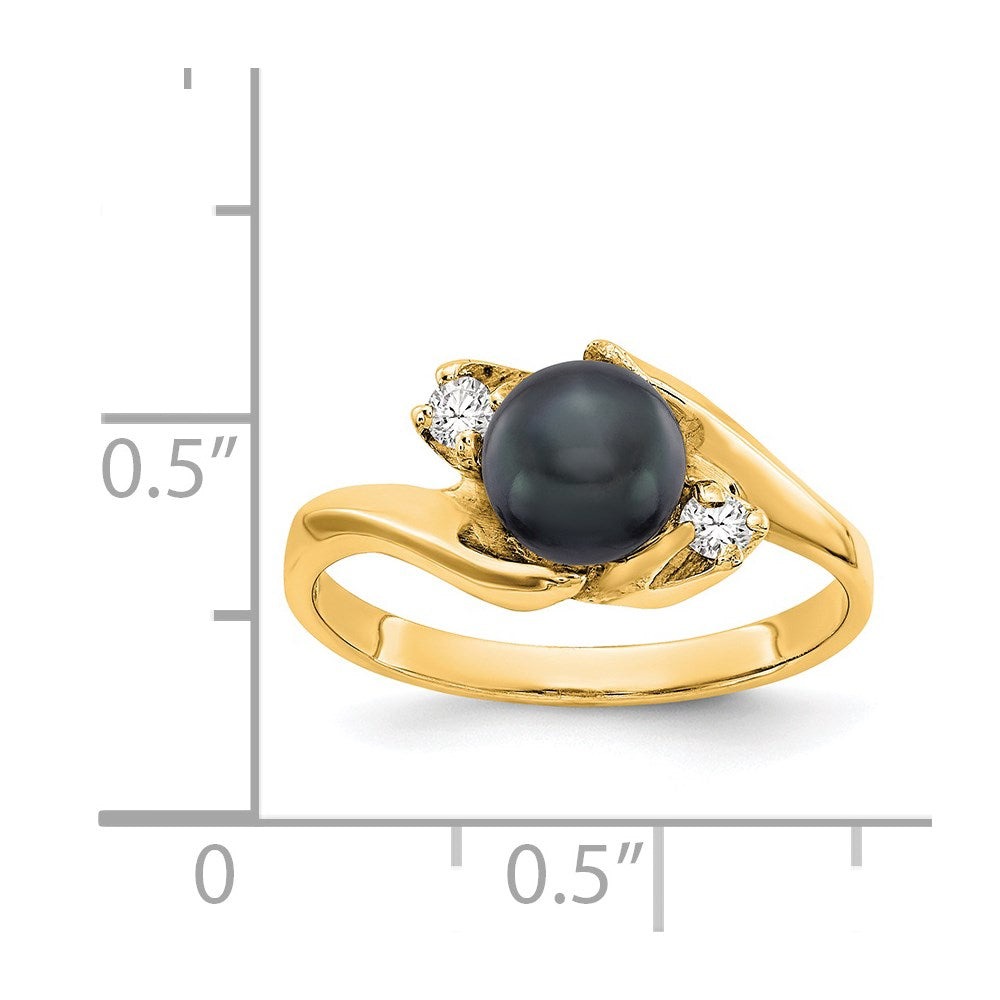 14k 6mm Black FW Cultured Pearl VS Diamond ring
