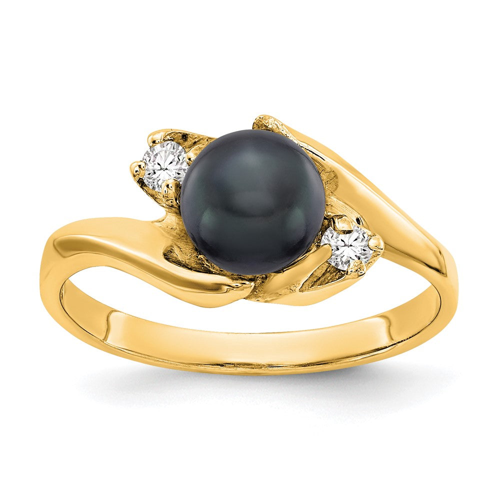 14k 6mm Black FW Cultured Pearl AA Diamond ring