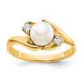14k 6mm FW Cultured Pearl A Diamond ring