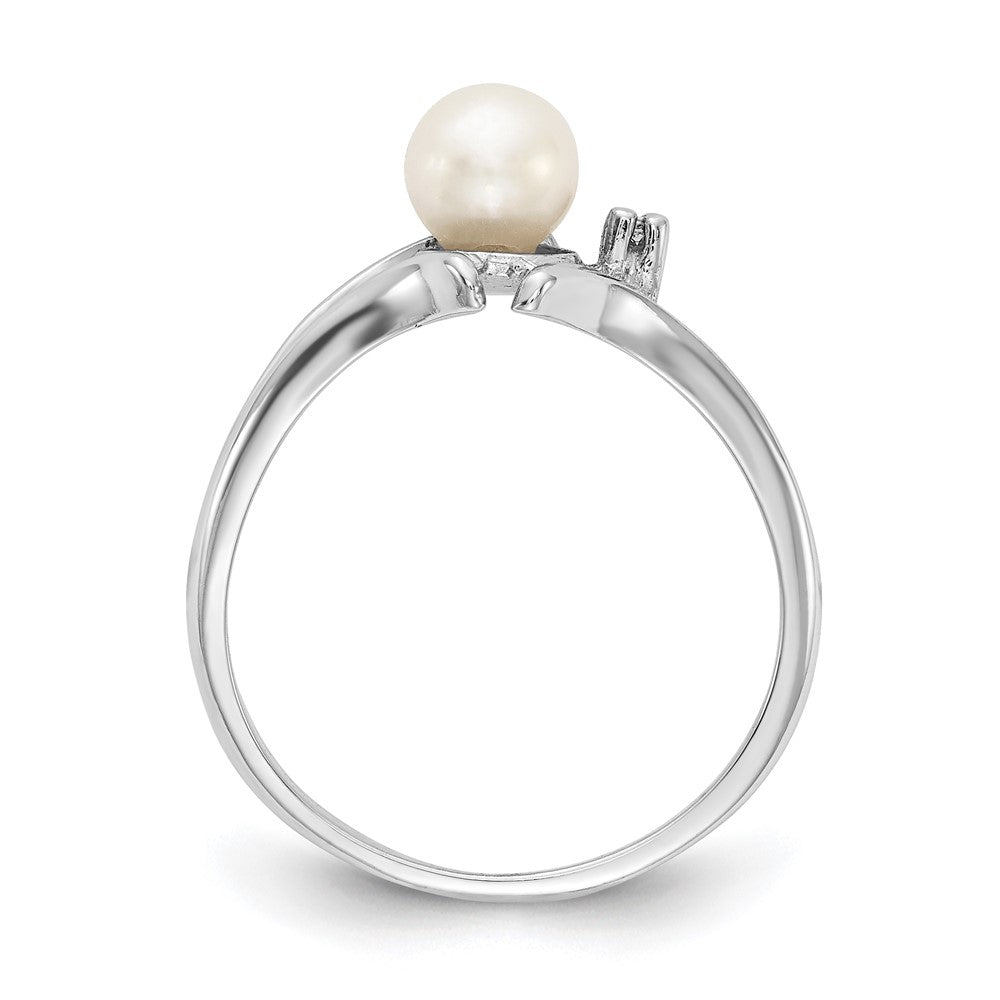 14k White Gold 5mm FW Cultured Pearl & AA Diamond Ring