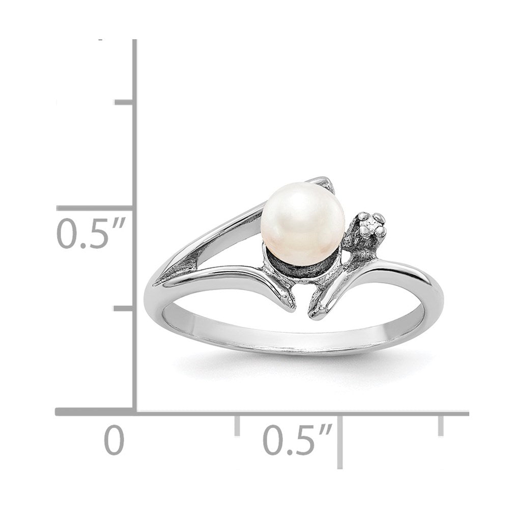 14k White Gold 5mm FW Cultured Pearl & AA Diamond Ring