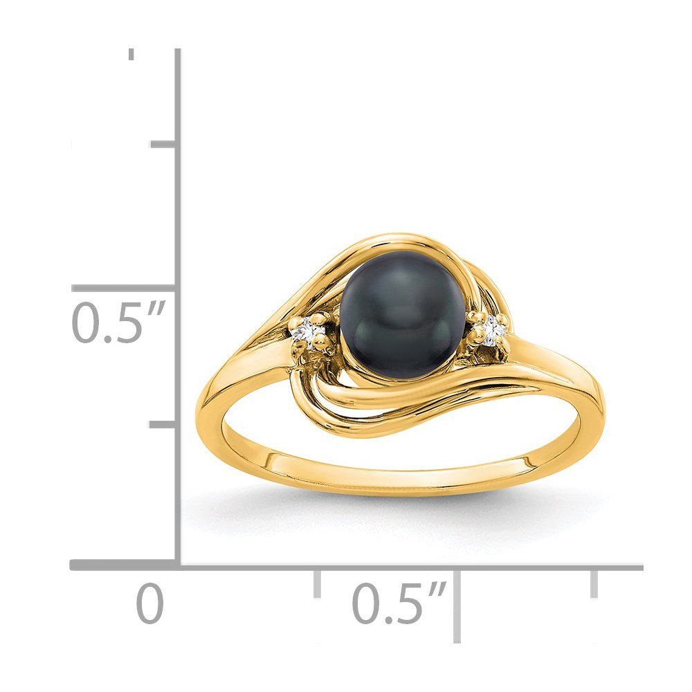 14k 5.5mm Black FW Cultured Pearl VS Diamond ring