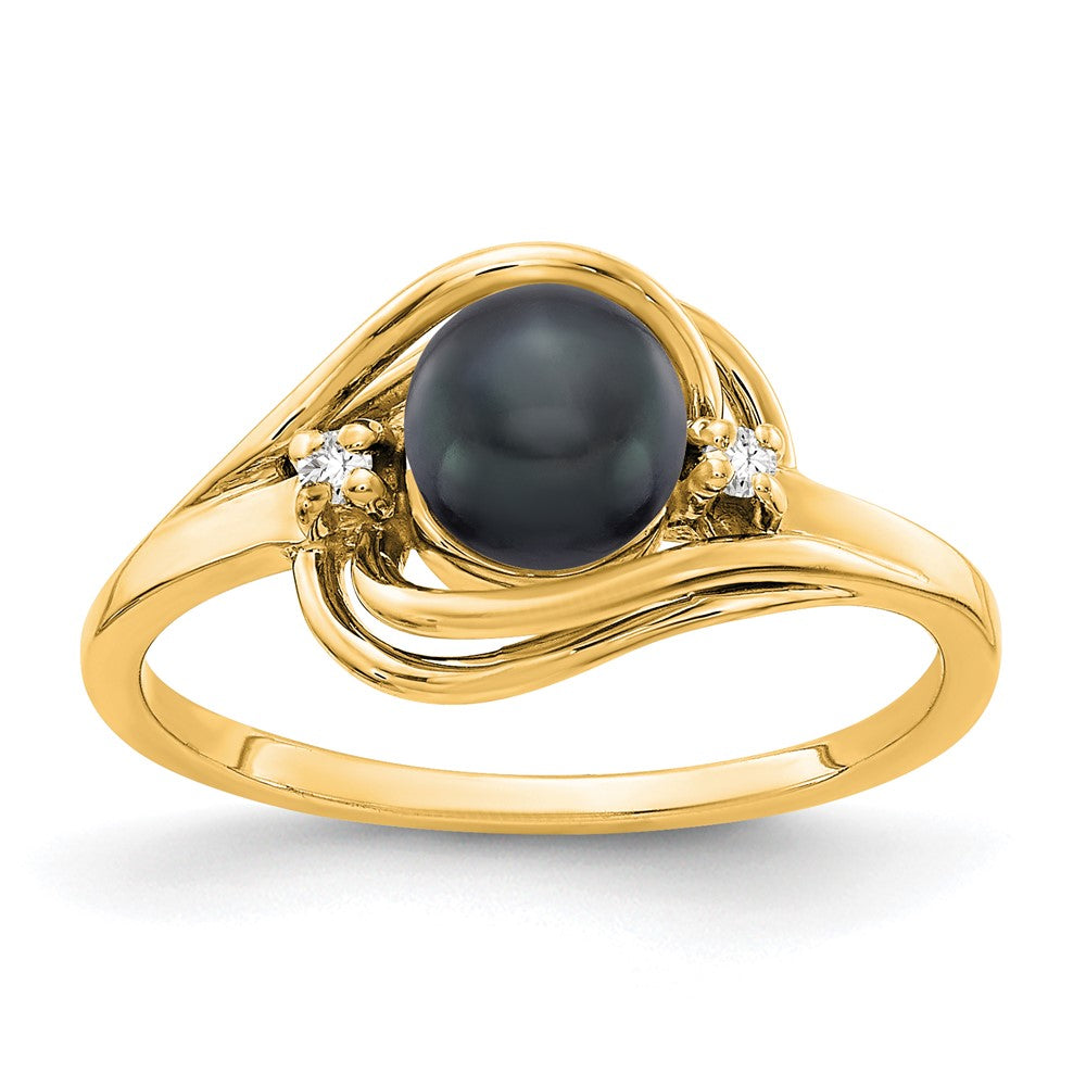 14k 5.5mm Black FW Cultured Pearl VS Diamond ring