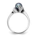 14k White Gold 6mm Black FW Cultured Pearl VS Diamond ring