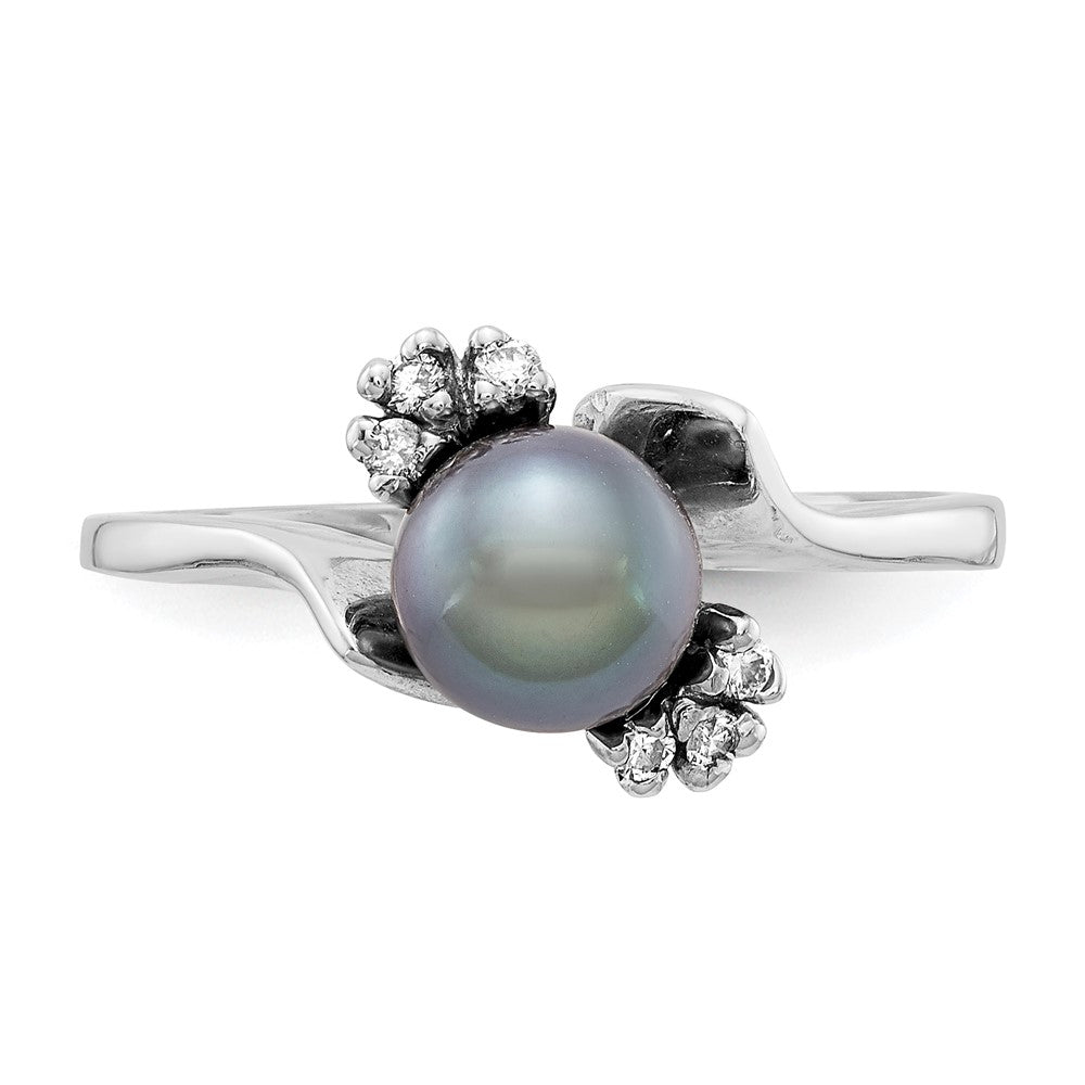 14k White Gold 6mm Black FW Cultured Pearl VS Diamond ring