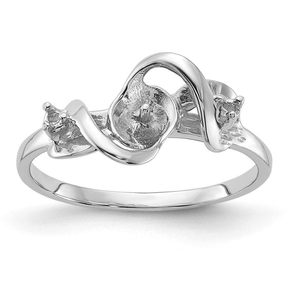 14k White Gold Polished Diamond & Pearl Ring Mounting