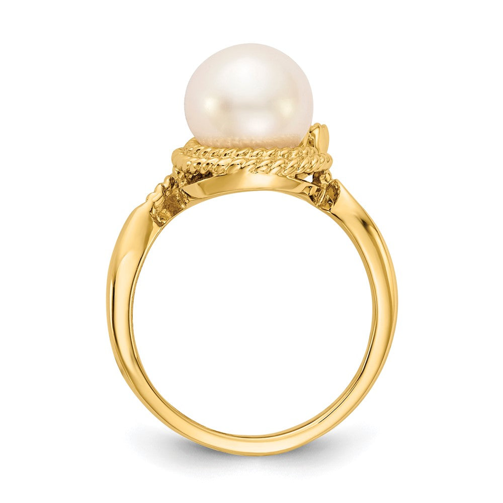 14k 8.5mm FW Cultured Pearl AAA Diamond ring
