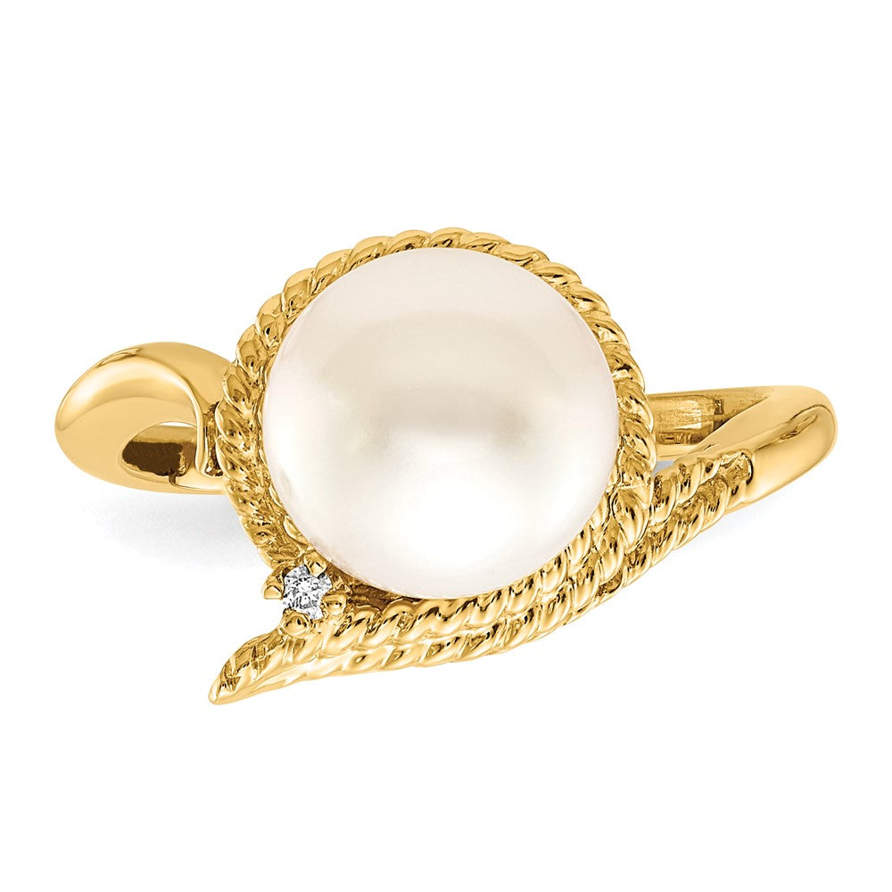 14k 8.5mm FW Cultured Pearl VS Diamond ring