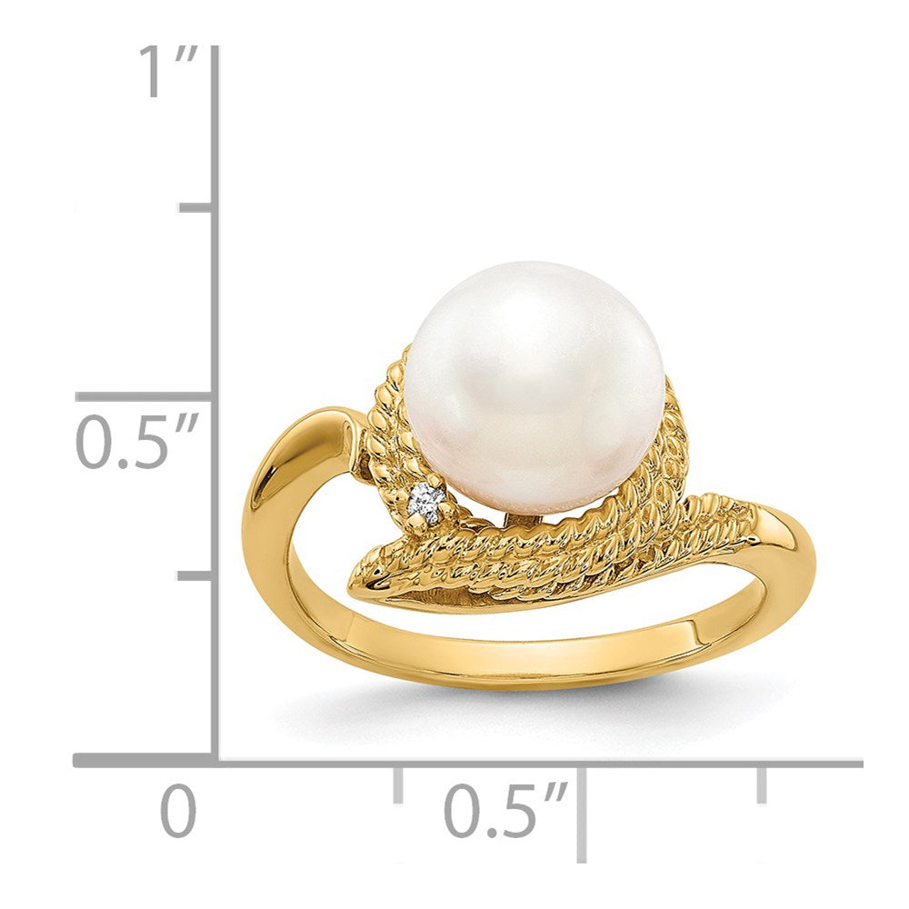 14k 8.5mm FW Cultured Pearl AAA Diamond ring