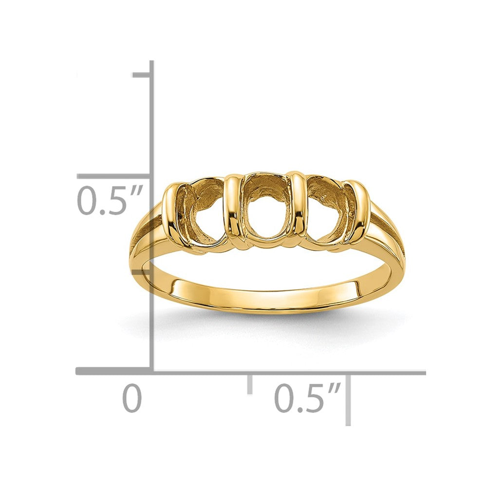 14k Polished 3-stone 6x4 Oval Gemstone Ring Mounting