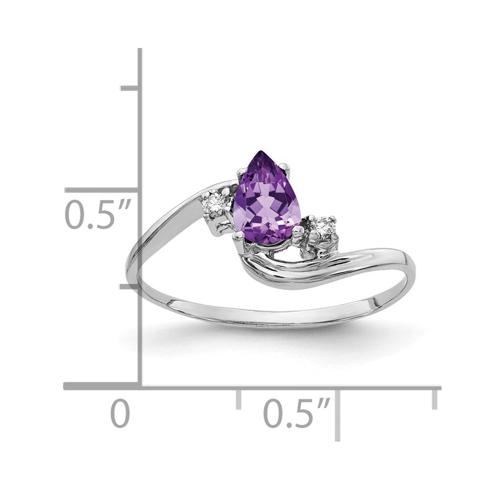 14k White Gold 6x4mm Pear Amethyst AA Diamond ring