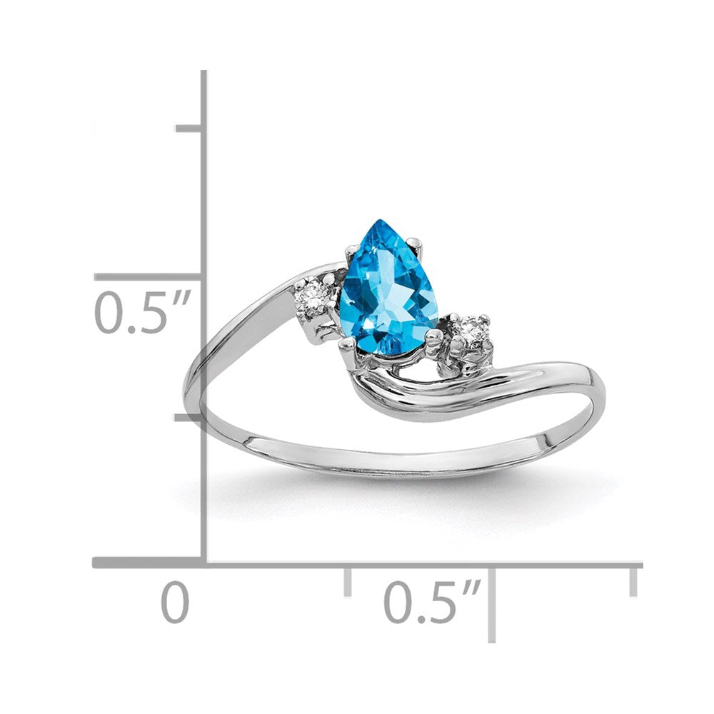14k White Gold 6x4mm Pear Blue Topaz AA Diamond ring