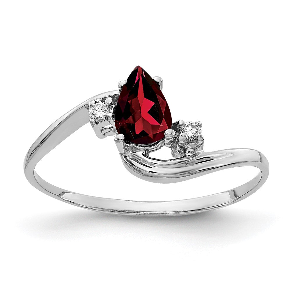 14k White Gold 6x4mm Pear Garnet VS Diamond ring