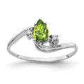 14k White Gold 6x4mm Pear Peridot VS Diamond ring