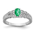 14k White Gold 6x4mm Oval Emerald AA Diamond ring