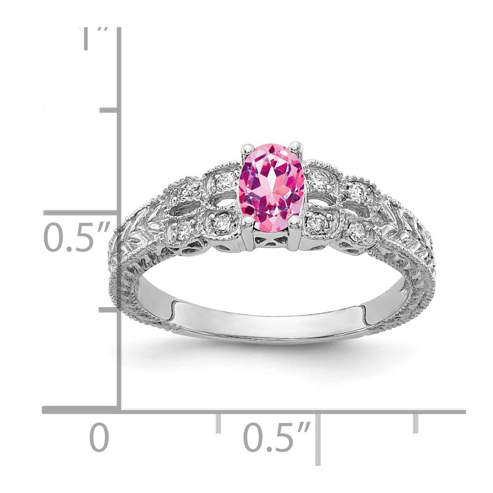 14k White Gold 6x4mm Oval Pink Sapphire AAA Diamond ring