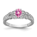 14k White Gold 6x4mm Oval Pink Sapphire AAA Diamond ring