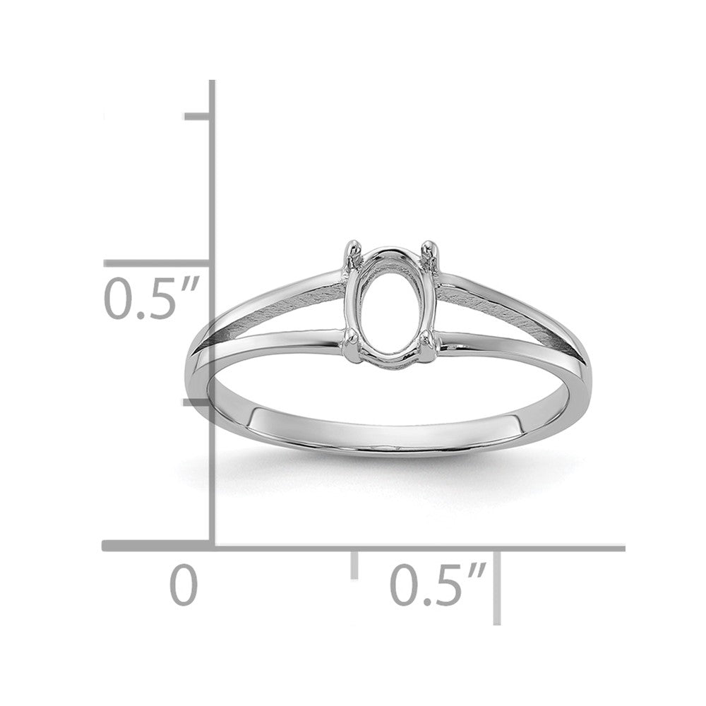 14k White Gold Polished 6x4 Oval Gemstone Ring Mounting