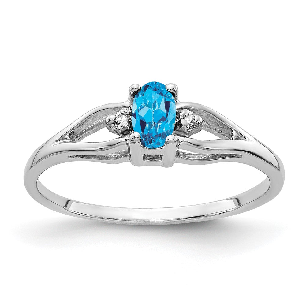 14k White Gold 5x3mm Oval Blue Topaz A Diamond ring