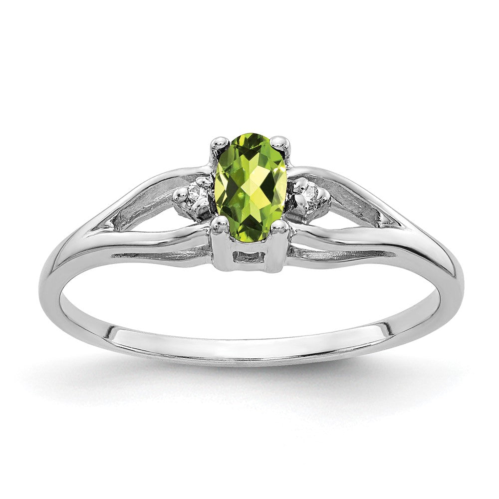 14k White Gold 5x3mm Oval Peridot AA Diamond ring