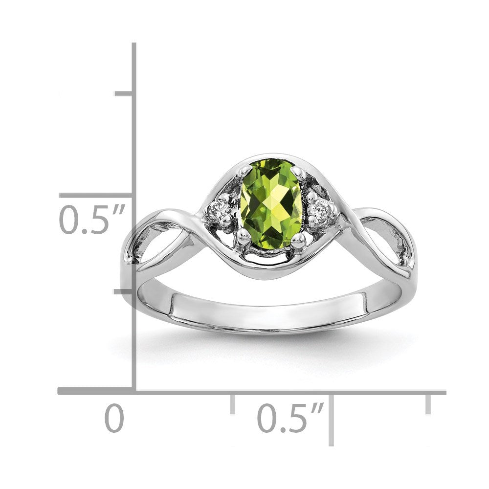 14k White Gold 6x4mm Oval Peridot AA Diamond ring