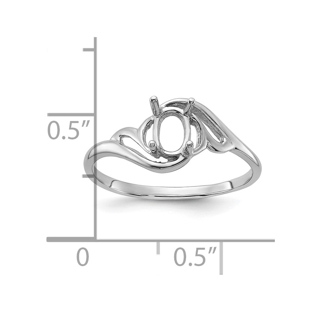 14k White Gold Polished 6x4 Oval Gemstone Ring Mounting