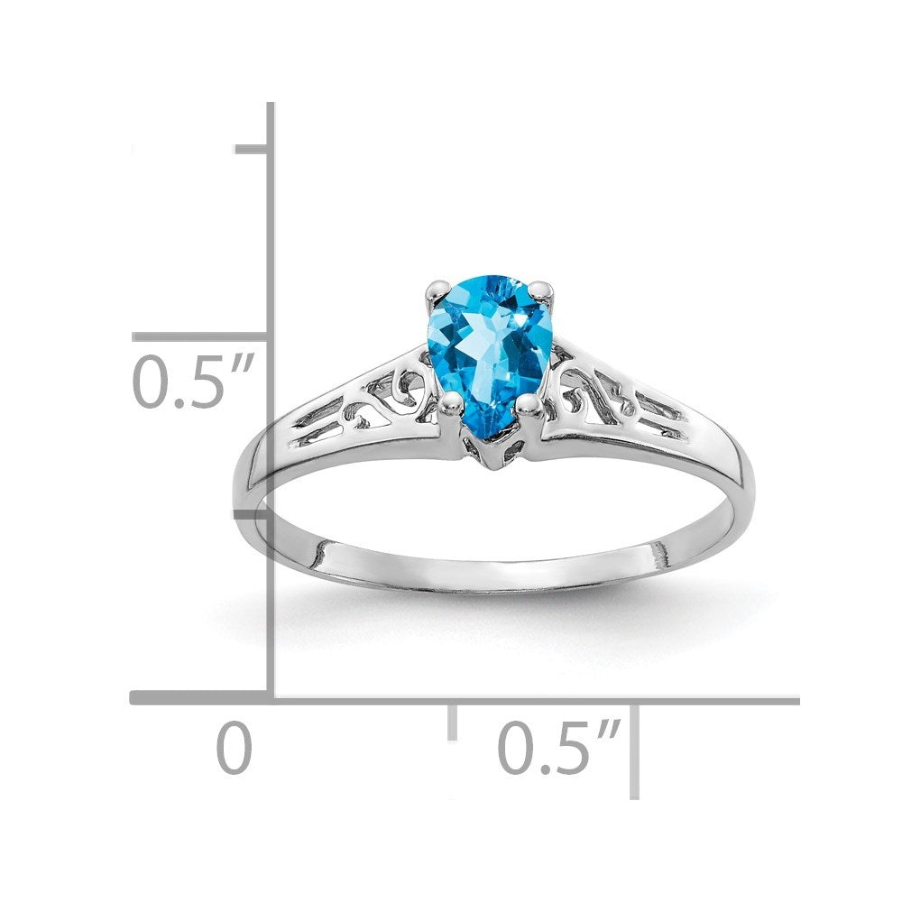 14k White Gold 6x4mm Pear Blue Topaz ring