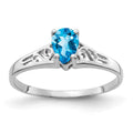 14k White Gold 6x4mm Pear Blue Topaz ring