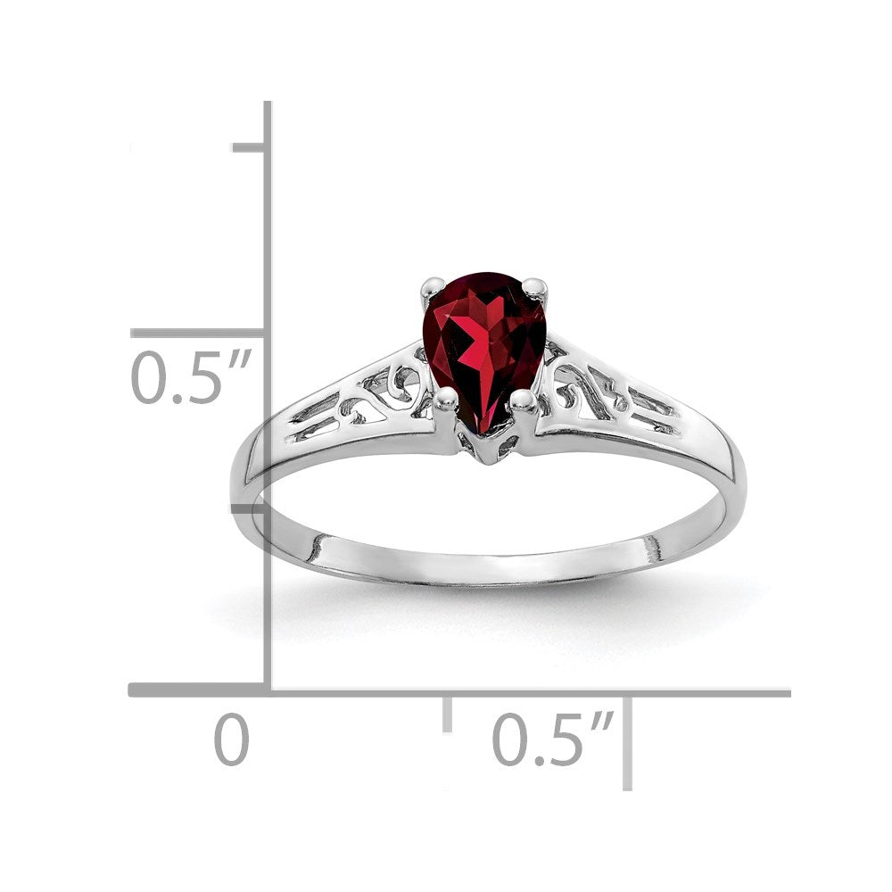14k White Gold 6x4mm Pear Garnet ring