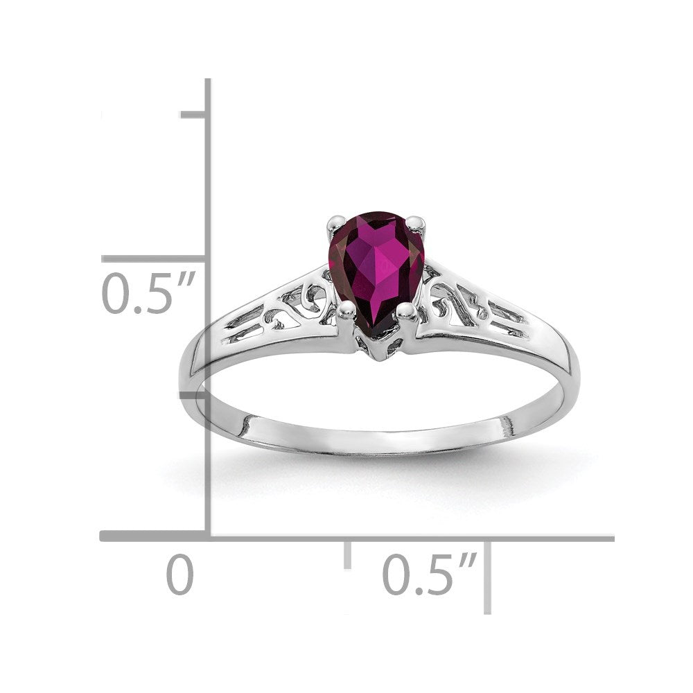 14k White Gold 6x4mm Pear Rhodolite Garnet ring