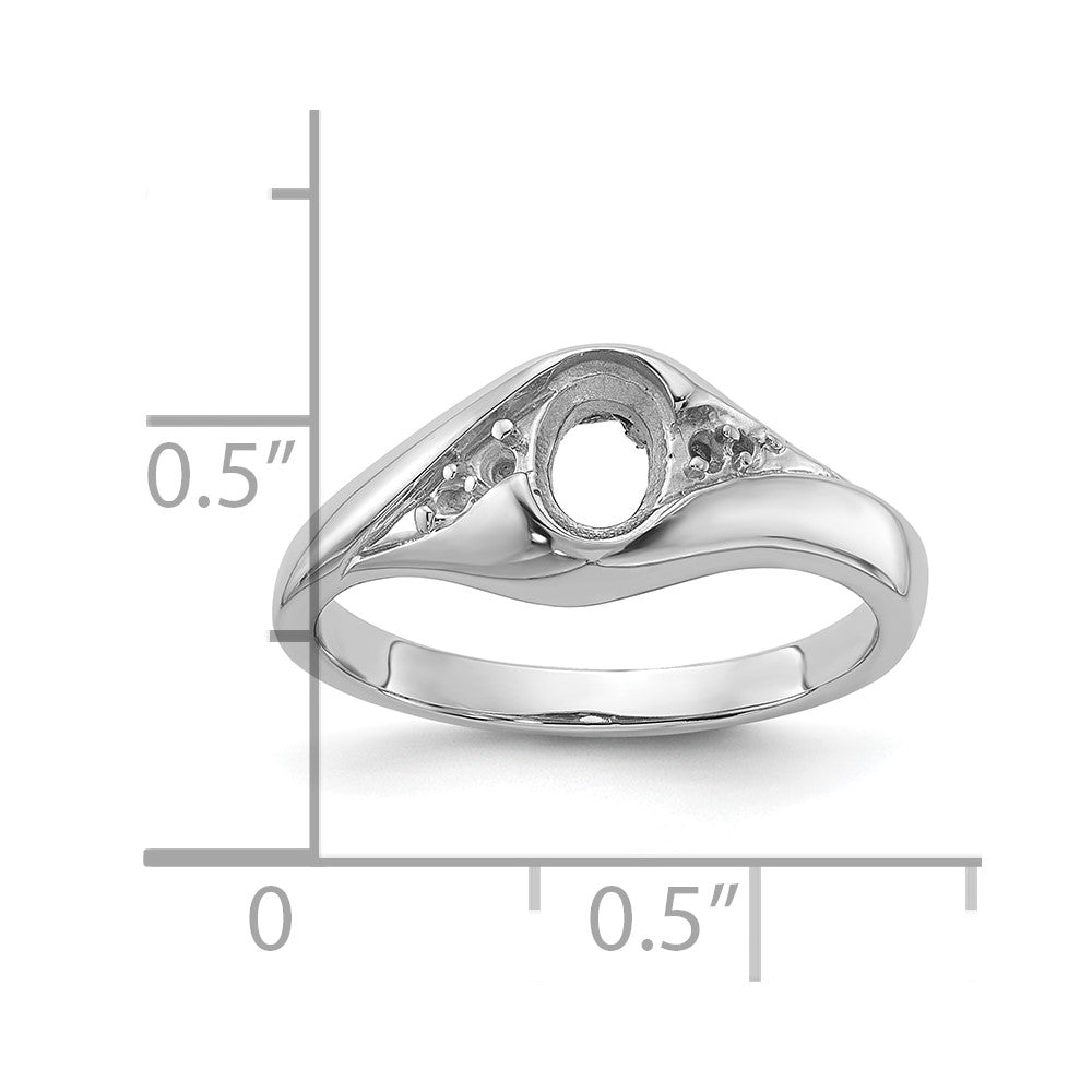 14k White Gold Polished Diamond & 6x4 Oval Gemstone Ring Mounting