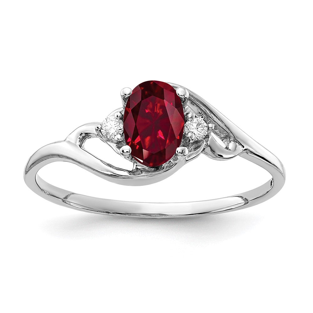 14k White Gold 6x4mm Oval Created Ruby VS Diamond ring