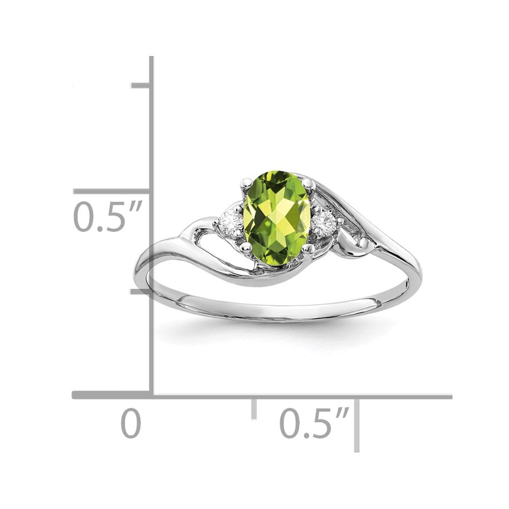 14k White Gold 6x4mm Oval Peridot AA Diamond ring