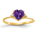 14k 6mm Heart Amethyst A Diamond ring